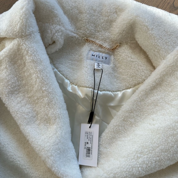 Milly Long White Fur Peacoat Coat - Picture 3 of 5